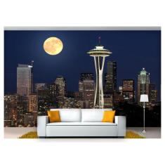 Papel De Parede Lua Noite Cidade Seattle 3D Lua03 - Você Decora