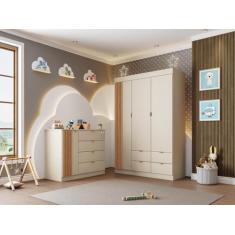 Guarda Roupa e Cômoda Infantil 1 Porta Ripada Ayla Off White  Phoenix 