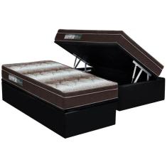 Cama Box Baú Solteiro: Colchão Ortopédico Ortobom Light + Base CRC Suede Black (88x188)