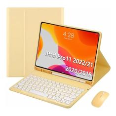 Teclado Redondo + Mouse + Capa Para 2022/2021/2020/2018 iPad Pro 11 Polegadas