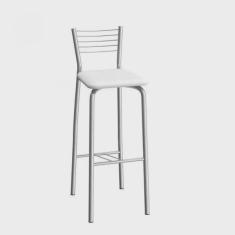 Banqueta de Aço Barcelona 98cm Compoarte Cromado/Branco