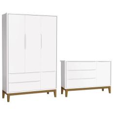Jogo de Quarto Infantil Guarda Roupa 3 Portas e Cômoda 1 Porta Classic