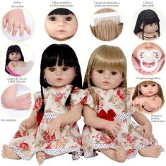 Bonecas Gêmeas Bebe Reborn Realista Olhos Castanhos 20 Itens - Cegonha