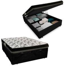 Cama Baú Casal Suede + Colchão Casal Ortobom Iso Dupla Face 60x138x188