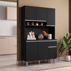 Armário Para Cozinha Ambiente Kit Márcia Preto Fosco - Ajl