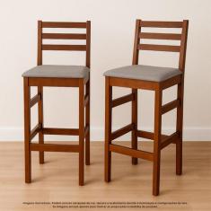 Kit Conjunto Banquetas Alta Estofada com Encosto Madeira Maciça Tecido