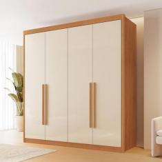 Guarda Roupa Casal 4 Portas Bergamo Conquista Móveis, Cinamomo/Off Whi