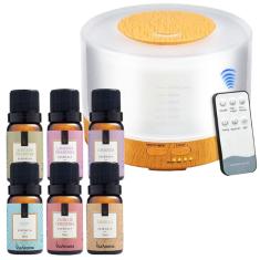 Kit 6 Essências Via Aroma Aromaterapia + Difusor Aromático Madeira