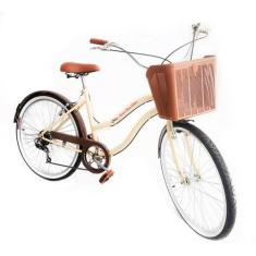 Bicicleta Aro 26 Urbana Estilo Retrô Vintage 6V Cesta Bege - Maria Cla