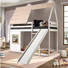 Cama Alta Cabana Noopy com Escorregador Casatema Branco/cera Bege