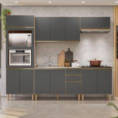 Cozinha Completa Angela 11 Portas 3 Gavetas 100% MDF Carvalho Tok/Cinza