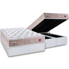 Cama Box Baú Queen: Colchão Molas Plumatex MasterPocket Ensacadas Miami + Base CRC Courano White(158x198)