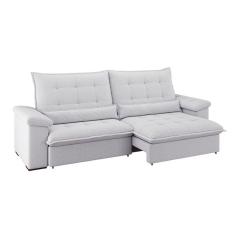 Sofá 4 Lugares Retrátil e Reclinável Módena Molas Ensacadas Linho Cinza Claro