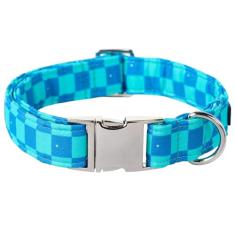 Maca Bates Coleira de cachorro xadrez azul estampa quadriculada coleira xadrez coleira ajustável durável separação para meninos homens cavalheiros cães animais de estimação M