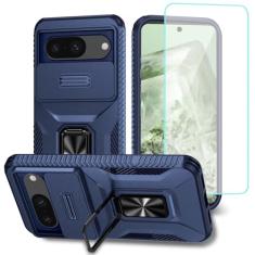 Wanyuexes Capa para Pixel 8, capa para Google 8 GKWS6 G9BQD com protetor de tela de vidro temperado e capa de câmera deslizante, suporte giratório para carro, capa à prova de choque para Google Pixel