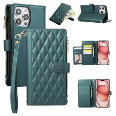 Capa carteira para iPhone 12 Pro Max, capa de couro para celular com 6 compartimentos para cartão e 1 compartimento para dinheiro e 1 bolsa com zíper, fivela magnética à prova de choque com corda de