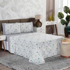 Jogo de Lençol King 4 Peças Estampado urbe 200 fios Floral Casa Dona, 