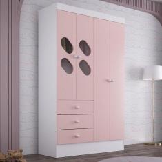 Guarda Roupa Infantil 4 Portas com Janela 2 Gavetas Maya Rodial, Rosa