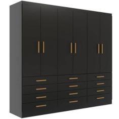 Guarda Roupa New Monaco Casal 6 Portas 12 Gavetas Evidencia Cor Preto 