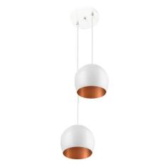 Lustre Pendente Aluminio Bola Duplo 15cm Branco/Cobre - MARRYLUZ