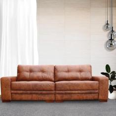 Sofá 4 Lugares Bipartido Sala de Estar 300cm Milano Couro Mel G58 - Gran Belo