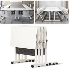 Escrivaninha, branca, mesa de conferência dobrável com rodas, pacote com 6, mesa de conferência dobrável, mesa de reunião, mesa de treinamento móvel moderna, adequada para escritório, sala de reunião,