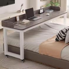 Mesa sobreposta com rodas, mesa de trabalho para computador móvel, mesa ao lado, bandeja rolante para escrever laptop, mesa de carrinho de mesa para laptop, sala de hospital casa, prateleira branca -