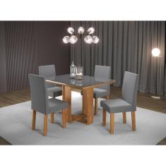 Conjunto Sala De Jantar Mesa Ville Tampo Vidro/mdf Com 4 Cade