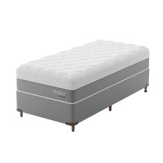 Cama Box Solteirão com Colchão Sublime Mola Ensacada e Espuma Viscoelástica (32x96x203) Cinza e Branco