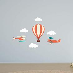 Adesivo de Parede Balão Avião Helicóptero 7un