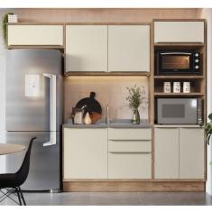 Cozinha Modulada 4 Peças 7 Portas 3 Gavetas Com Divisor De Talheres 1 Nicho Para Forno Viena Edez Louro Freijó/argila