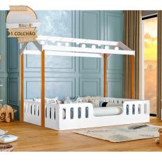Cama Infantil Montessoriana ágatha Casal Com Led E Colchão Branco/amêndoa Divaloto Branco