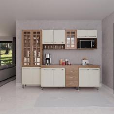 Cozinha Modulada Completa Fidelitá Paris 5 Peças 260cm 13 Portas 3 Gavetas Com Tampo Nogal/salinas