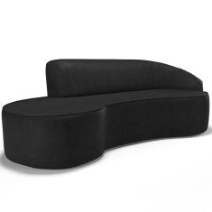 Sofá 3 Lugares Curvo Sala De Estar Living Firenze Direito D02 Couríssimo Preto 210 Cm B-159 - Lyam