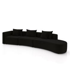 Sofá Curvo Decorativo Kimiko 427cm 5 Lugares Sala De Estar Com Chaise Veludo Preto G52 - Gran Belo