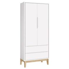 Guarda Roupa Infantil New Classic 2 Portas Branco Com Pés Madeira Natural ? Reller