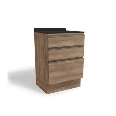 Gabinete de Cozinha Modulado Balcão Maxxi G743 3 Gavetas c/Tampo 60cm Nogal/Preto Brilho - Kappesberg