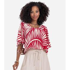 Blusa Feminina Estampada Rovitex Vermelho, P, Vermelho