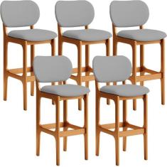 Kit 05 Banquetas Alta Para Cozinha Madeira Fixa Betta L02 Imbuia Facto