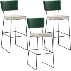 Kit 03 Banquetas Altas Sala De Jantar Fixa Allana L02 Facto Verde Musg