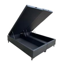 Cama Box Baú King Bipartido Sintético Preto Com Pistão A Gás - Estrutura Reforçada - Imperium do Sono