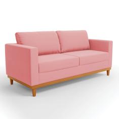 Sofá 03 Lugares Juliette Suede Rosê Base Madeira Castanho D03 - D'Rossi