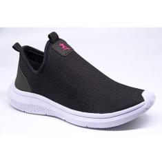 Tenis Feminino Preto para Caminhada Calce Facil Leve e Confortavel - 38-Feminino