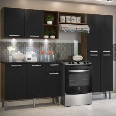 Cozinha Completa Compacta c/ 3 Leds, Armário e Balcão c/ Tampo 3 pç Pequim Multimóveis Madeirado/Pto