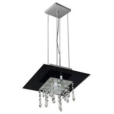 Lustre Pendente de Vidro com Cristal para 01 Lâmpada - Cor Preto