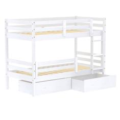 Beliche Solteiro Dreams com 02 Gavetas e Grade de Proteção Madeira Maciça Branco Housin