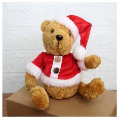 Ursinho De Pelúcia Roupa E Gorro Natalino Enfeite 17cm