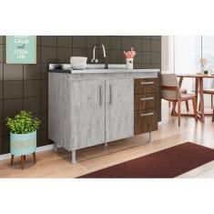 Balcão Gabinete de Pia Nathan 120cm Rústico/Chocolate S/ Tampo