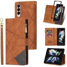 LBYZCASE Capa para Galaxy Z Fold 5 5G 2023 com compartimentos para cartão, flip durável com fecho magnético de couro com zíper e alça de pulso feminina masculina capa para Samsung Galaxy Z Fold 5