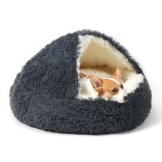 KITTYWOO Cama de cachorro redonda com capuz e caverna para gatos autoaquecida, cama para animais de estimação, donut, antiansiedade, cama fofa para animais de estimação para filhotes e gatinhos